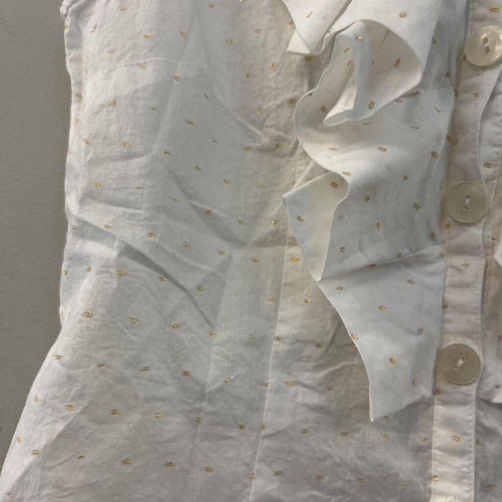 Edme and Esyllte White/ Gold Dot Ruffle Sleeveless Button Down Top 4