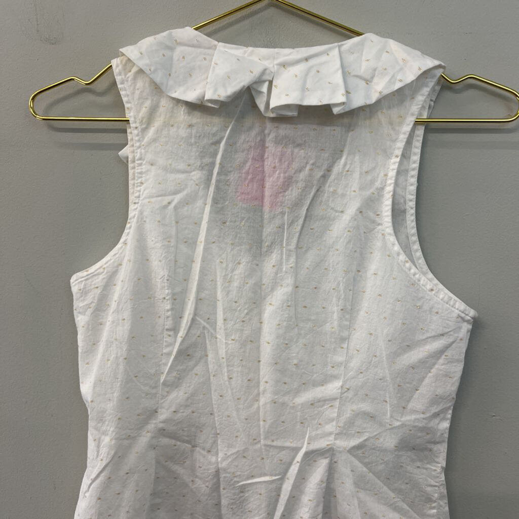Edme and Esyllte White/ Gold Dot Ruffle Sleeveless Button Down Top 4