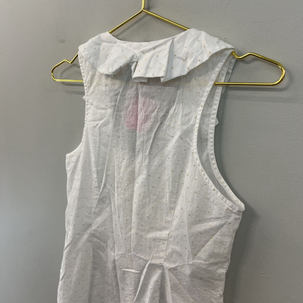 Edme and Esyllte White/ Gold Dot Ruffle Sleeveless Button Down Top 4