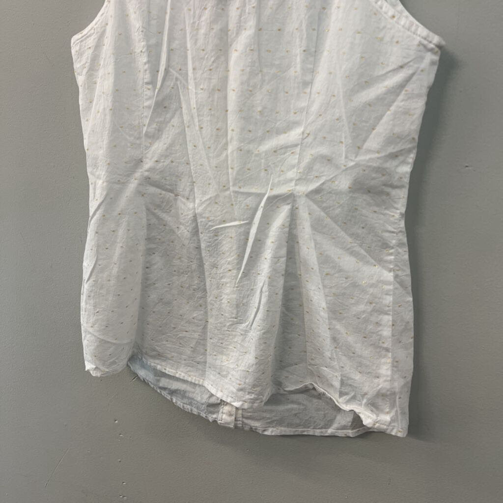 Edme and Esyllte White/ Gold Dot Ruffle Sleeveless Button Down Top 4
