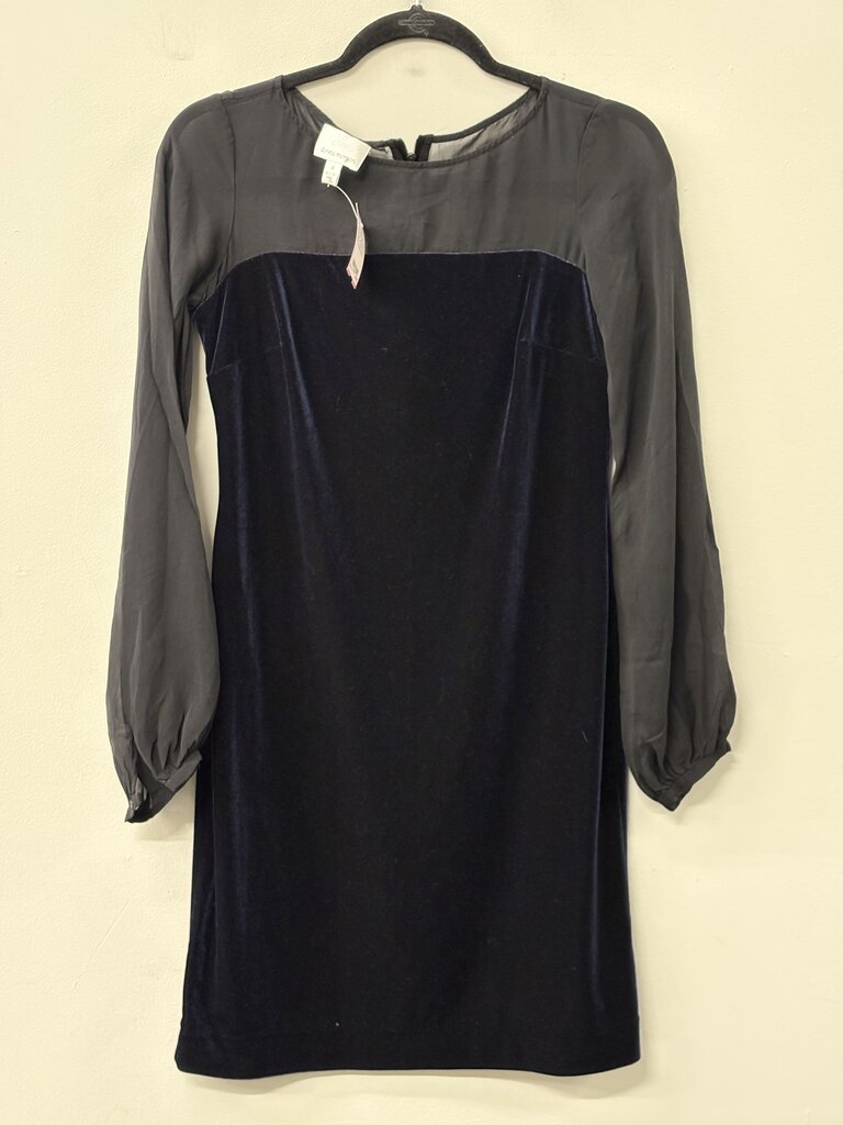 Donna Morgan Black Sheer Long Sleeve Blue Velvet Short Formal Dress 4