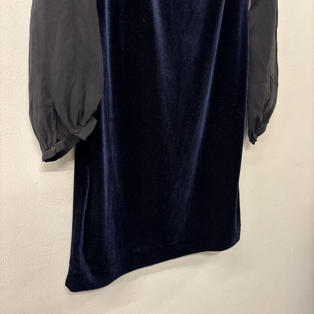 Donna Morgan Black Sheer Long Sleeve Blue Velvet Short Formal Dress 4