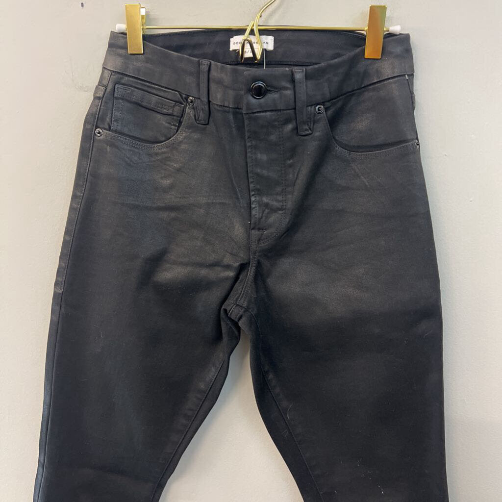 Good American Black Coated Denim Skinny Leg Jeans 29