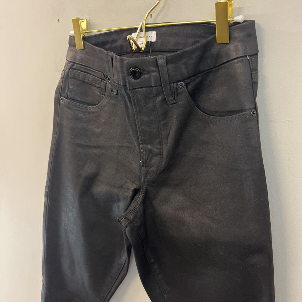 Good American Black Coated Denim Skinny Leg Jeans 29