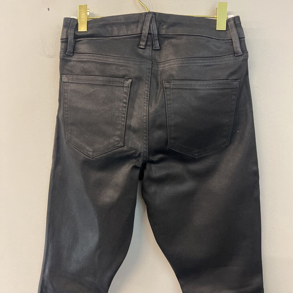 Good American Black Coated Denim Skinny Leg Jeans 29