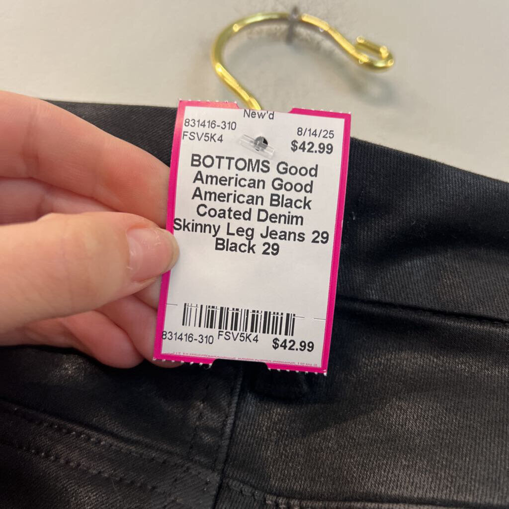 Good American Black Coated Denim Skinny Leg Jeans 29