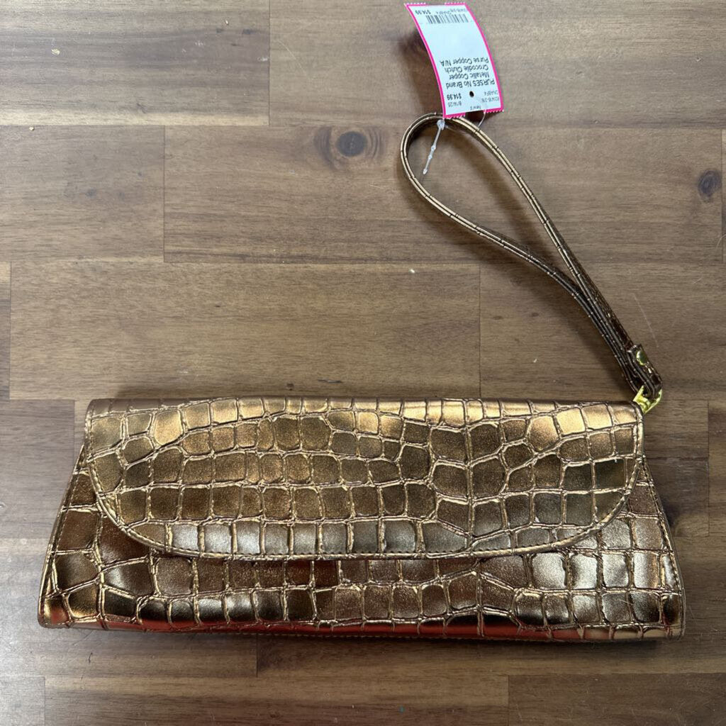 Metallic Copper Crocodile Clutch Purse