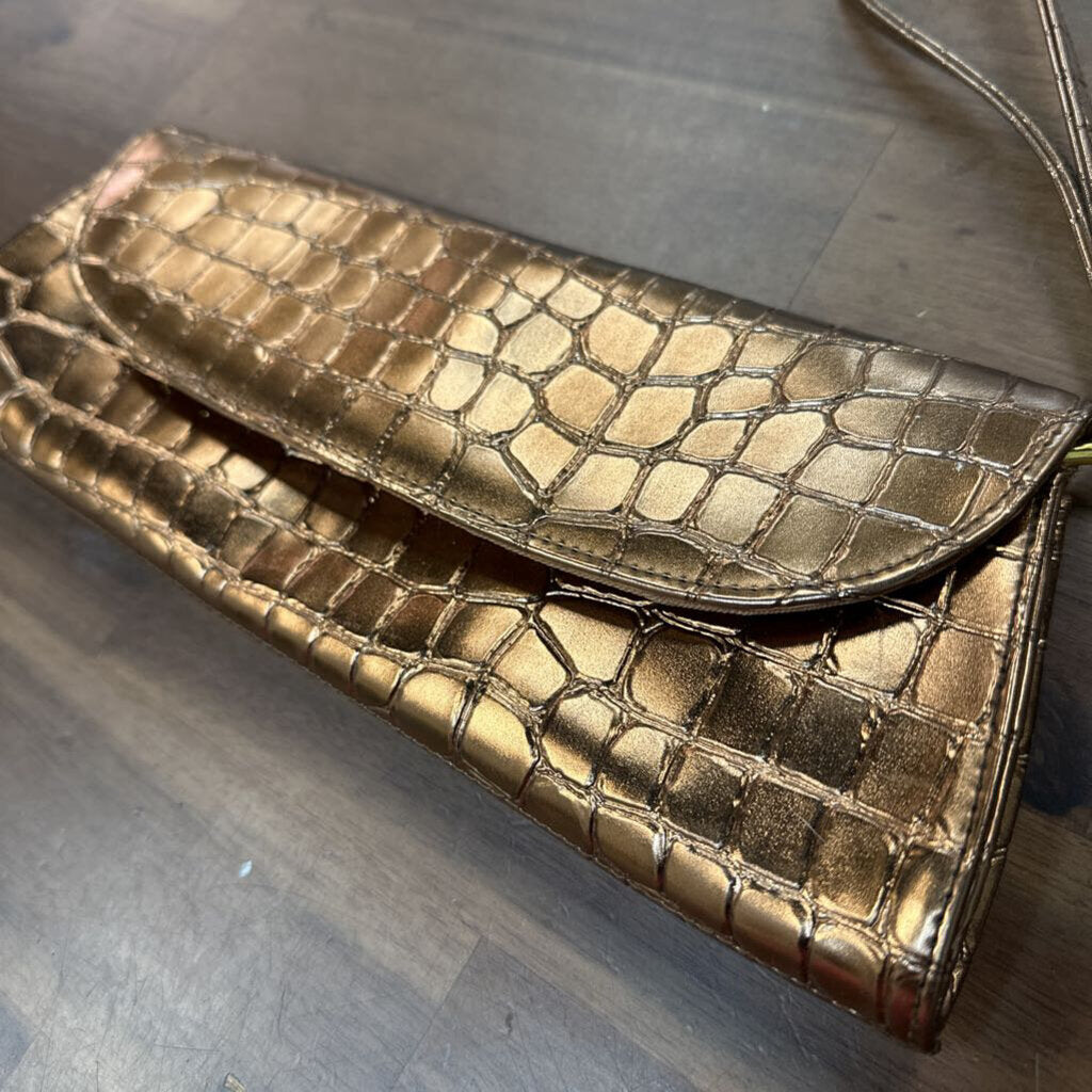 Metallic Copper Crocodile Clutch Purse