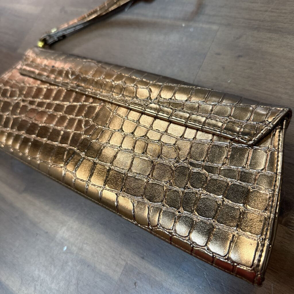 Metallic Copper Crocodile Clutch Purse