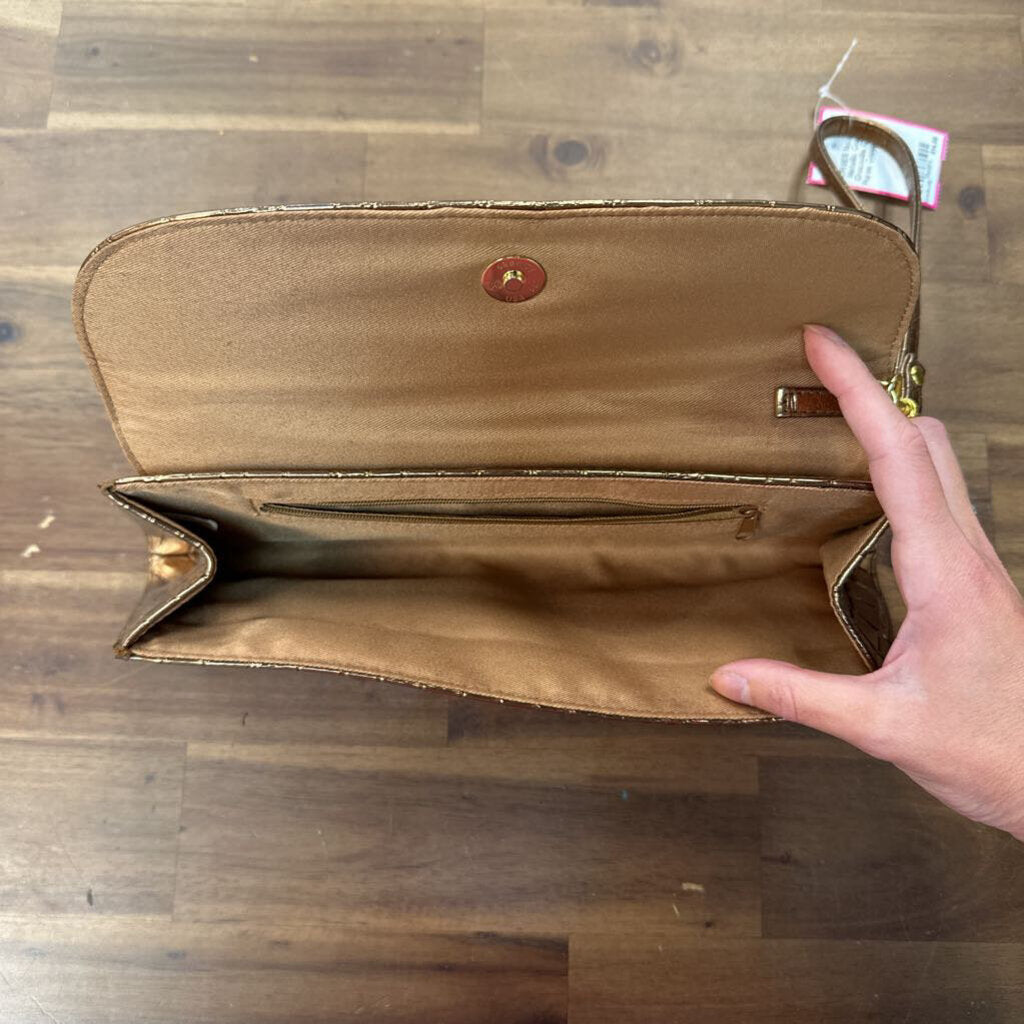 Metallic Copper Crocodile Clutch Purse