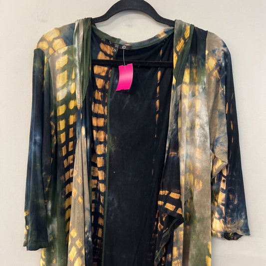 Coin 1804 Black/ Green/ Beige Print Open Front Long Sleeve Duster 2X