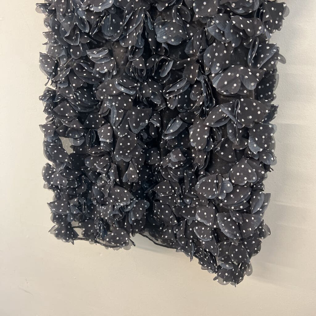 Maeve Black/ White Polka Dot 3D Flower Strapless Mini Dress 8