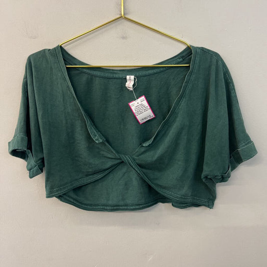 Daily Practice Green Cropped Knot Open Front Short Sleeve Top Medium
