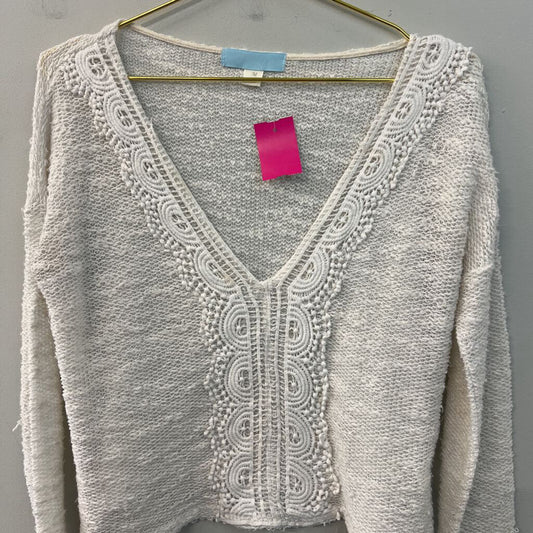 Cream Knit Long Sleeve Cropped Sweater Top Medium