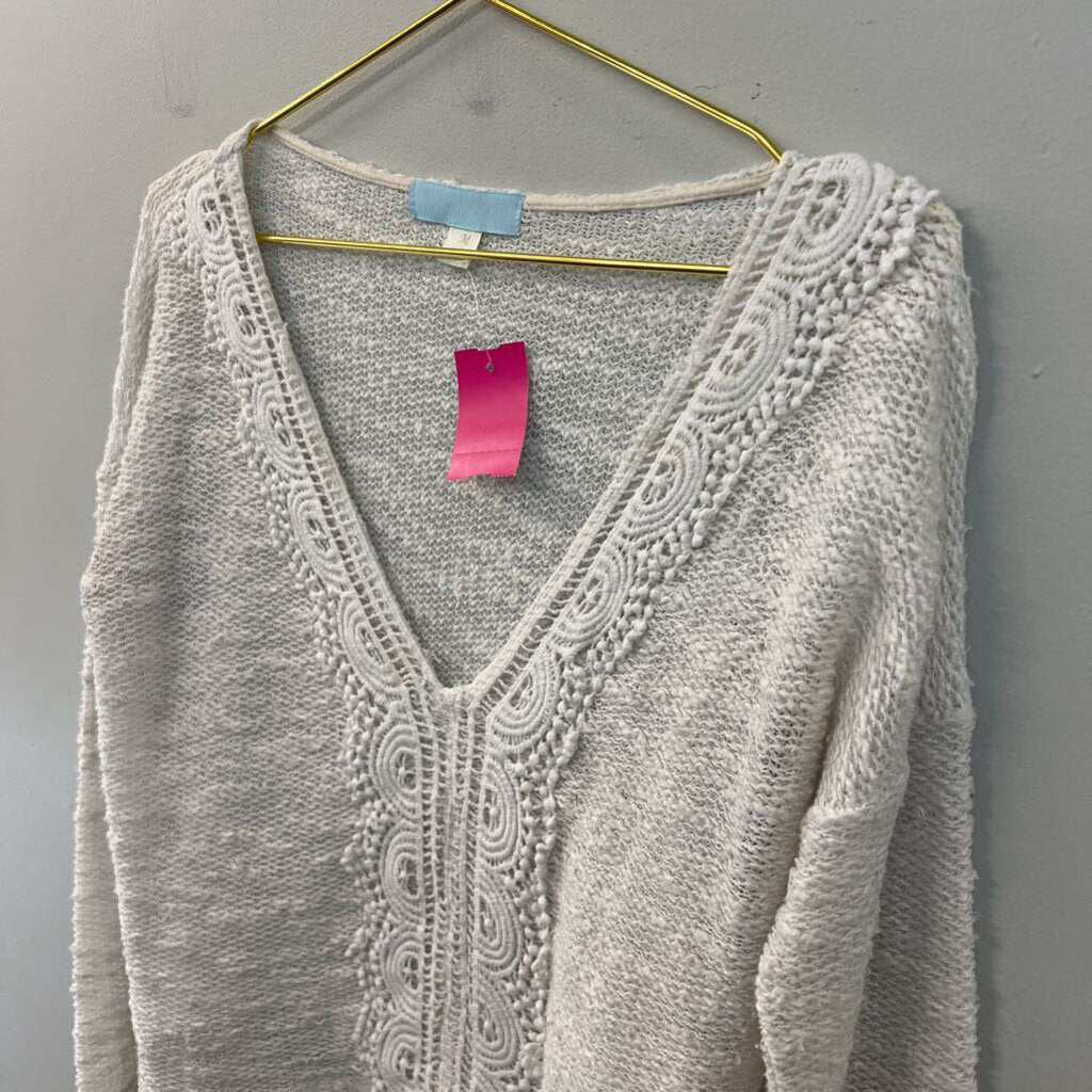 Cream Knit Long Sleeve Cropped Sweater Top Medium