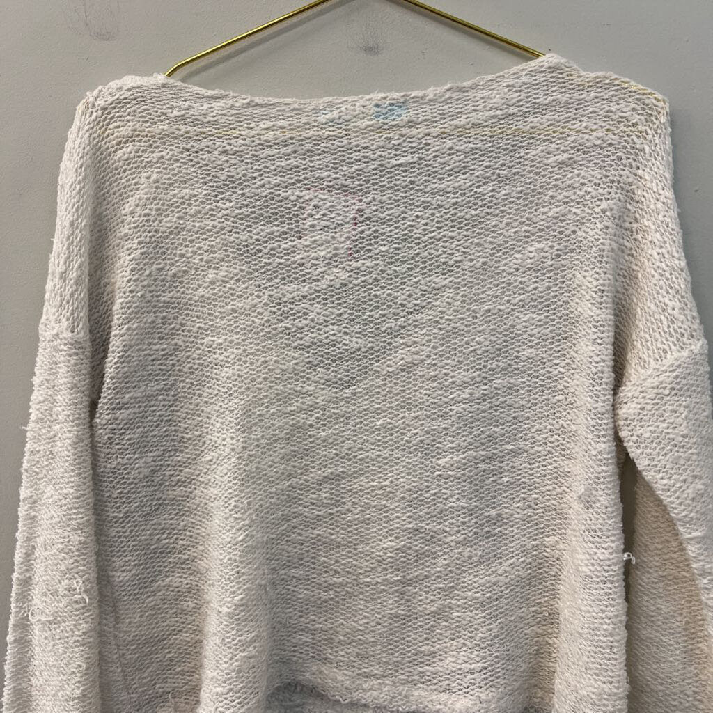 Cream Knit Long Sleeve Cropped Sweater Top Medium
