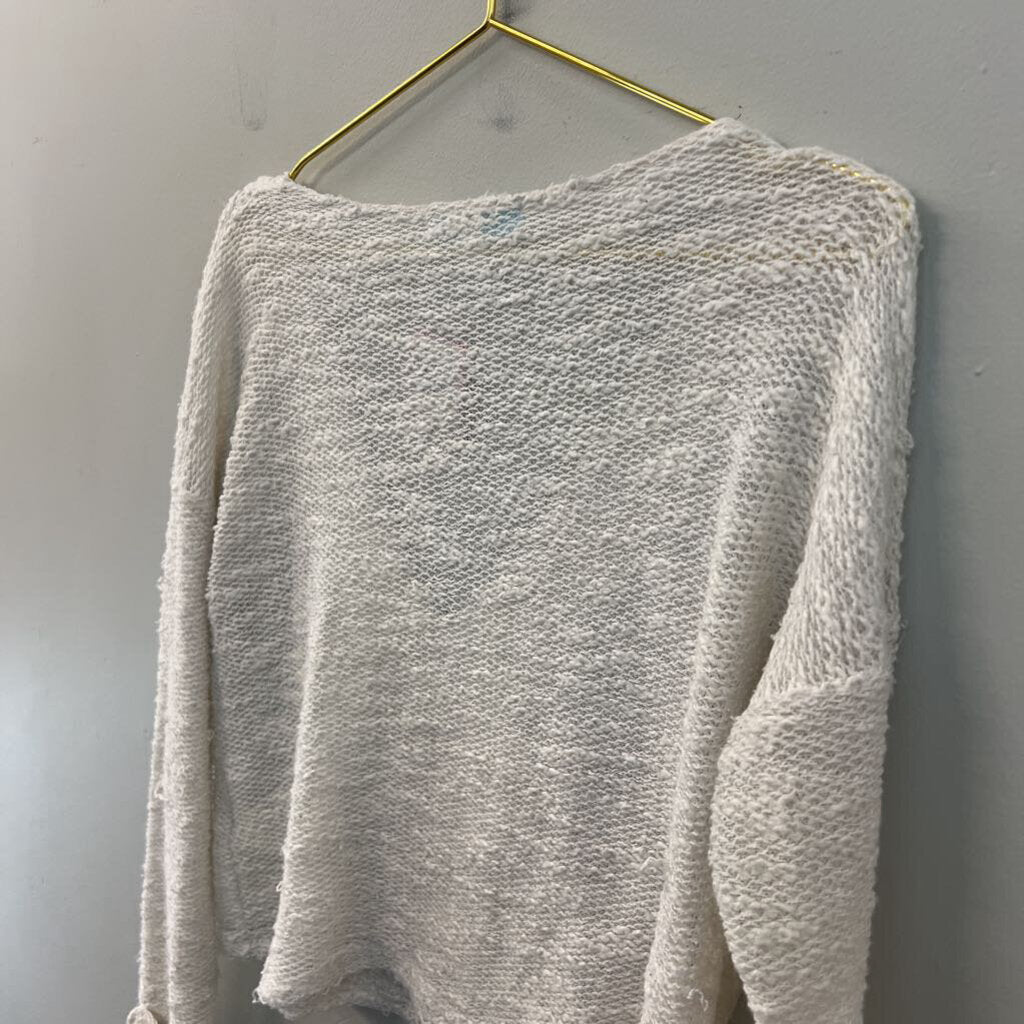 Cream Knit Long Sleeve Cropped Sweater Top Medium