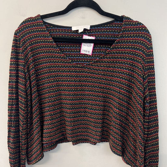 Eri and Ali Black/ Multi Striped Knit Cropped Long Sleeve Top Medium