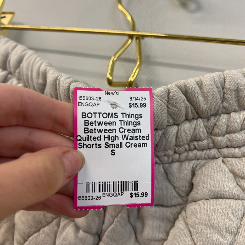 Things Between Cream Quilted High Waisted Shorts Small
