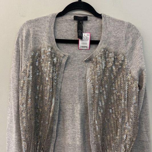 J Crew Grey/ Silver Sequin Long Sleeve Cardigan Sweater Small