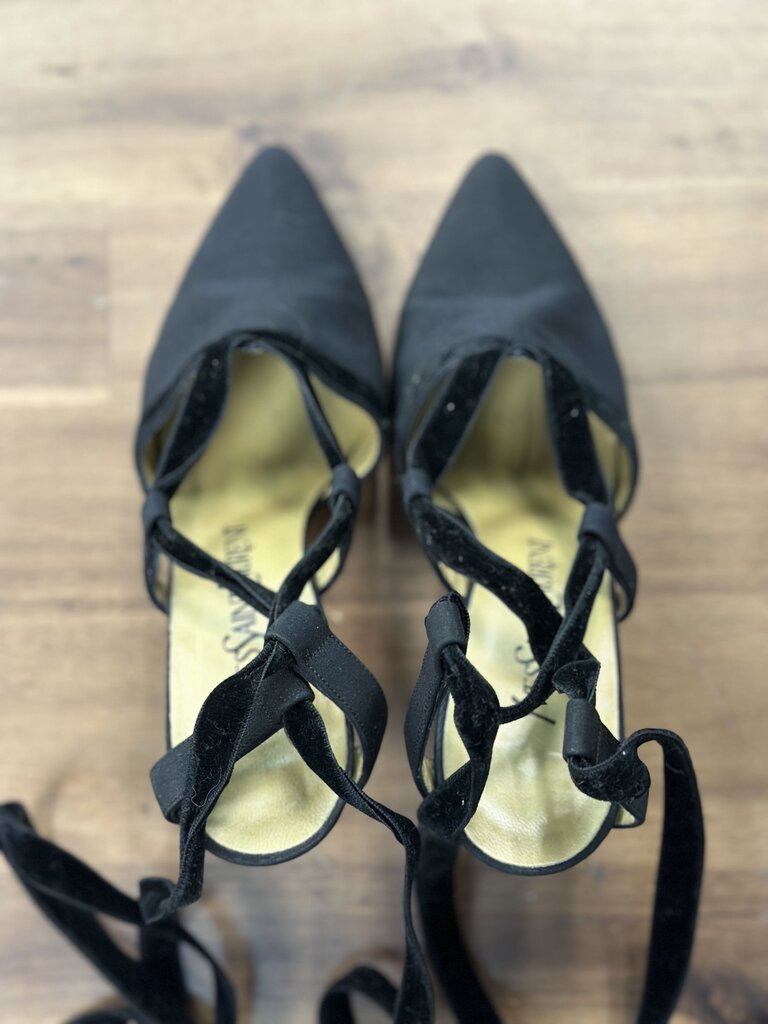 Yves Saint Laurent Black Crepe Point Toe Wrap Strap Heels 6.5