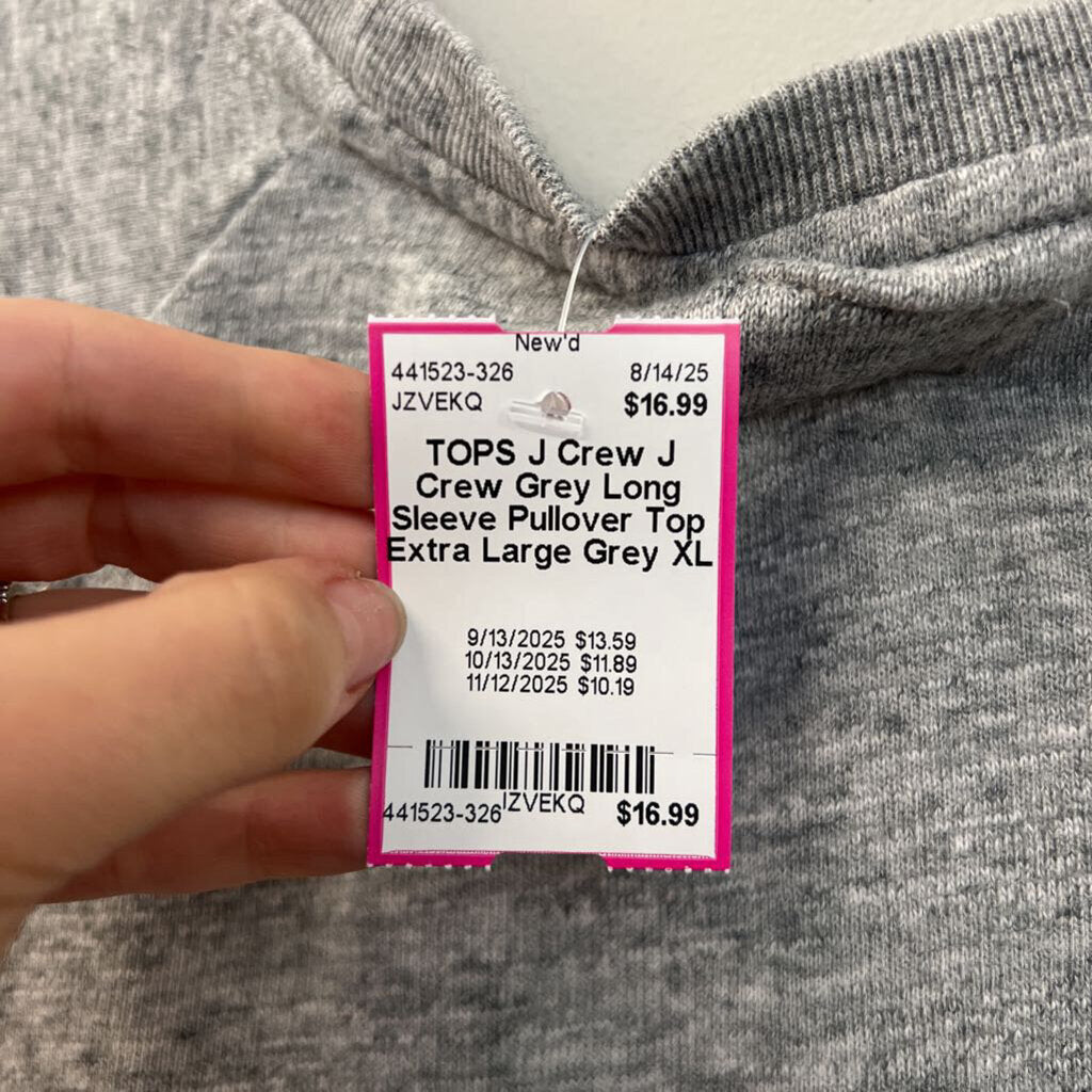J Crew Grey Long Sleeve Pullover Top Extra Large