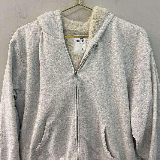 Hollister Grey Fleece Lined Zip Up Hoodie Large