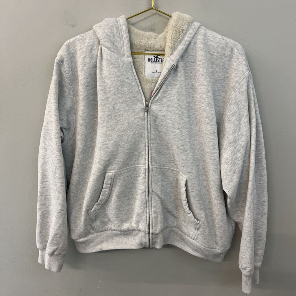 Hollister Grey Fleece Lined Zip Up Hoodie Large