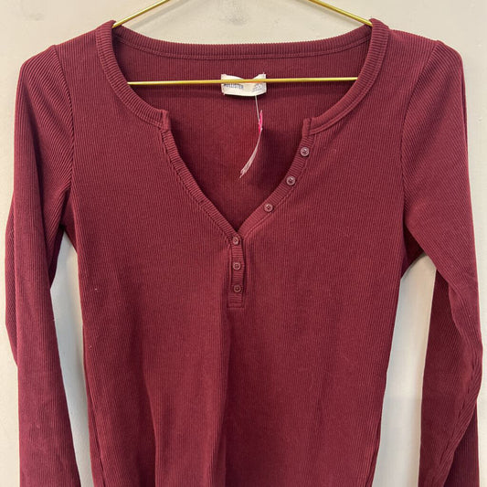 Hollister Burgundy Ribbed Long Sleeve Henley Top Medium