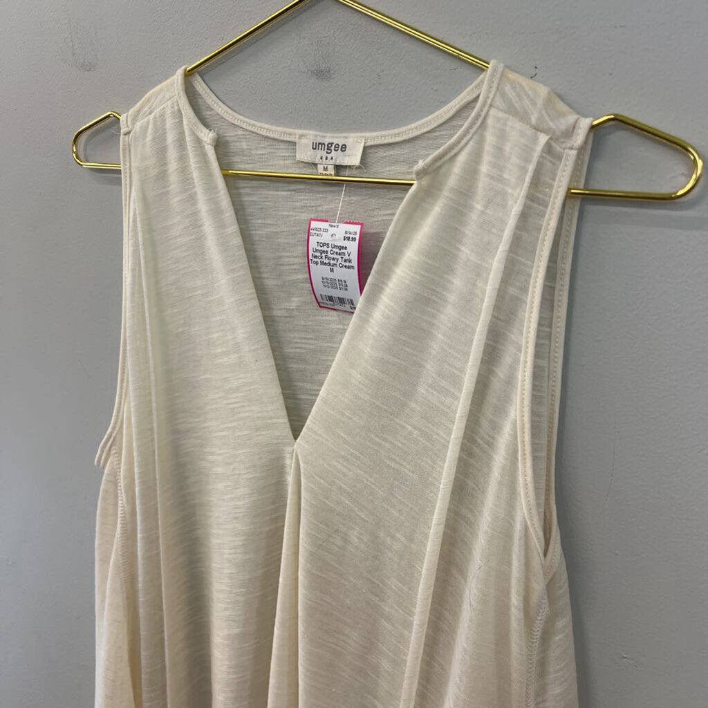 Umgee Cream V Neck Flowy Tank Top Medium