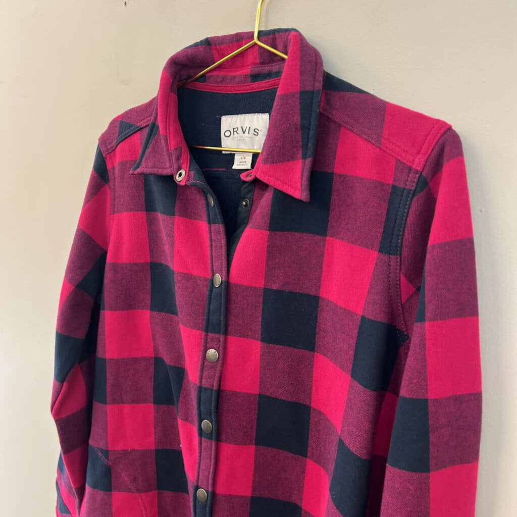 Orvis Pink/ Black Gingham Long Sleeve Shacket Large