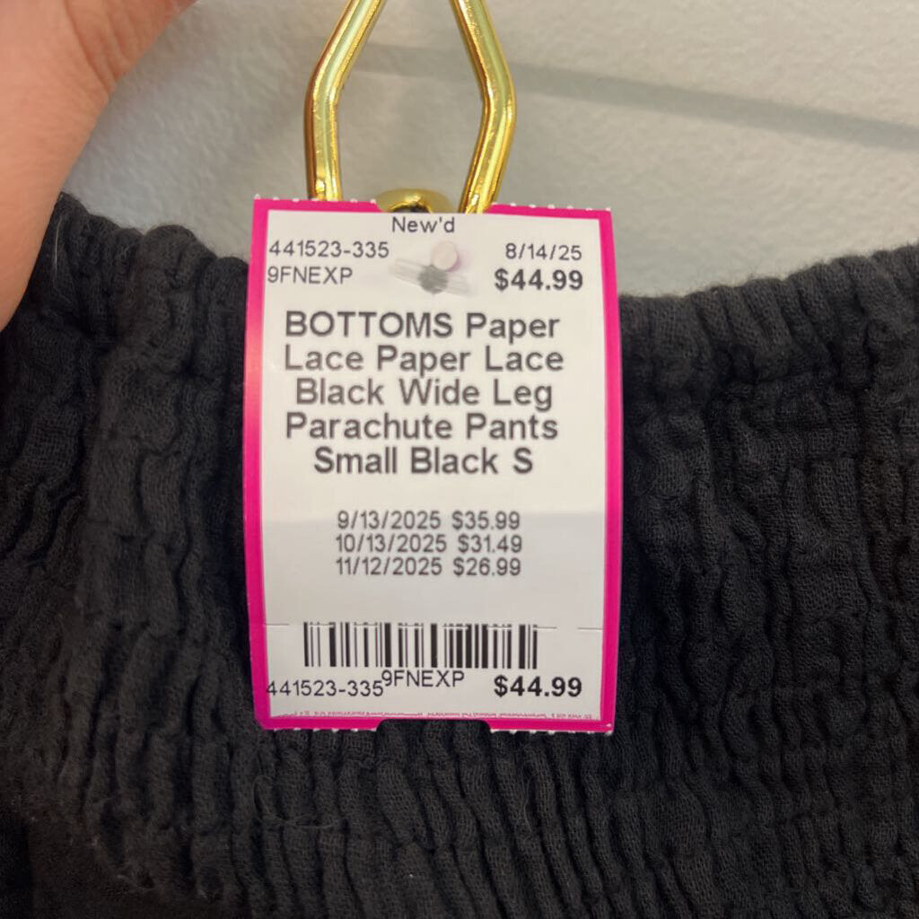 Paper Lace Black Wide Leg Parachute Pants Small