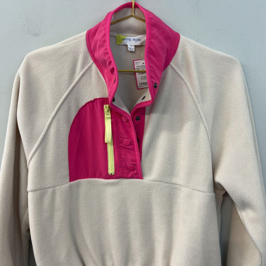 Hippie Rose Cream/ Pink Trim Fleece Pullover Small