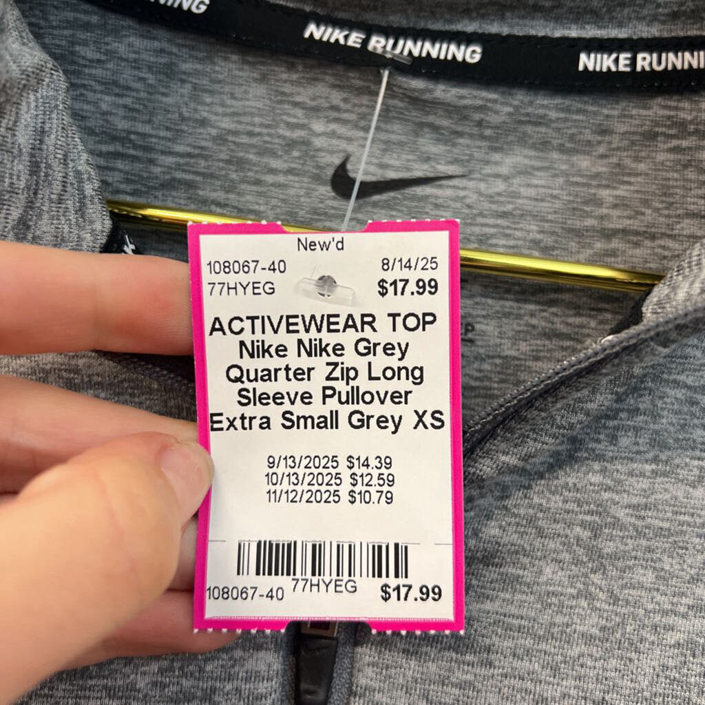 Nike Grey Quarter Zip Long Sleeve Pullover Extra Small
