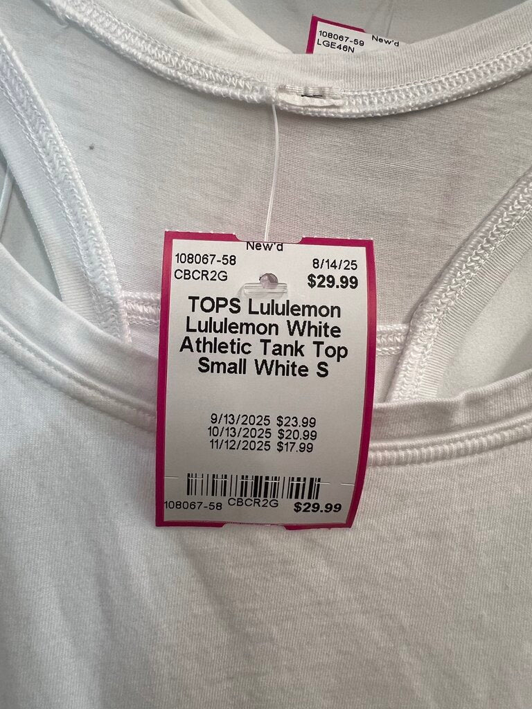 Lululemon White Athletic Tank Top Small