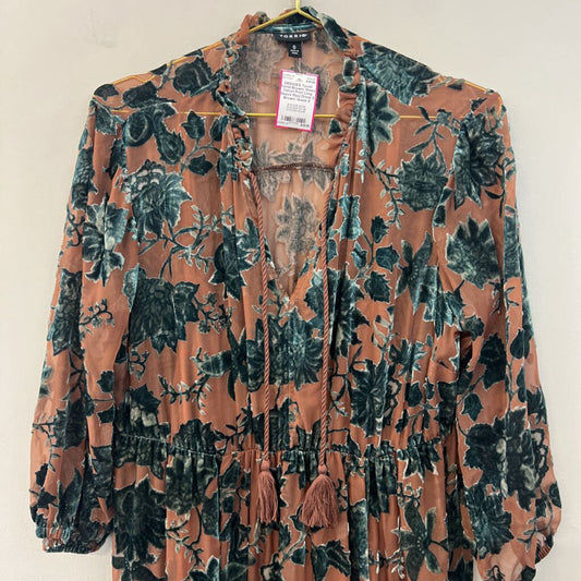 Torrid Brown/ Green Velvet Print Long Sleeve Maxi Dress 0