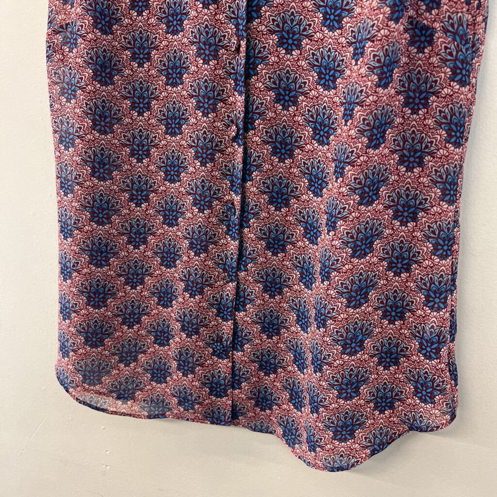 Cabi Sheer Red/ Blue Print Button Front Tank Top Small