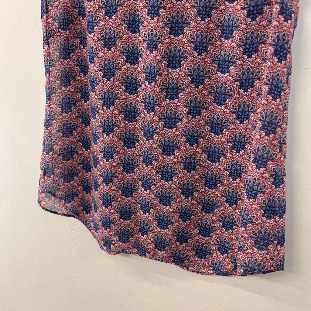 Cabi Sheer Red/ Blue Print Button Front Tank Top Small