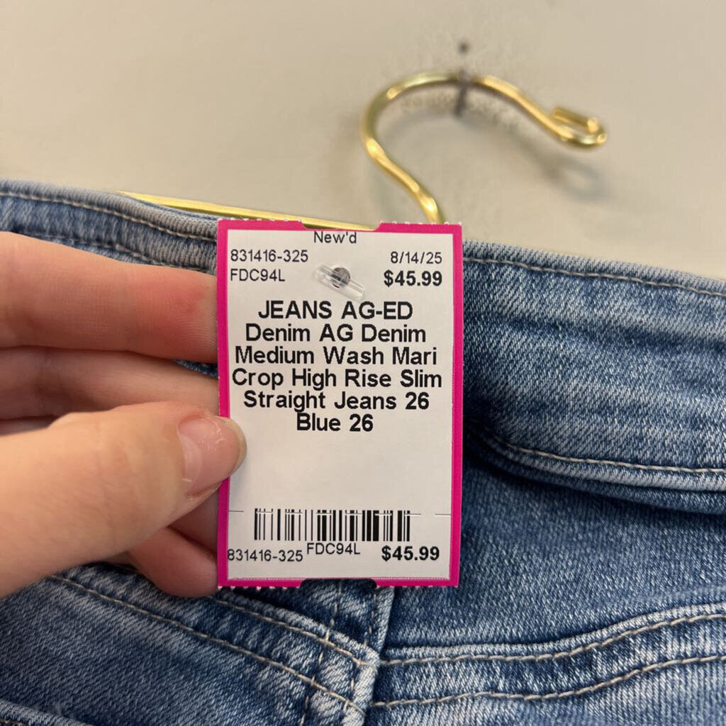 AG Denim Medium Wash Mari Crop High Rise Slim Straight Jeans 26