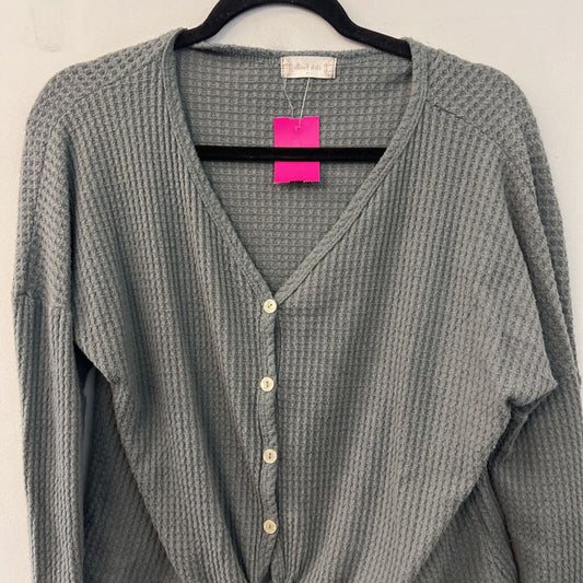 Altar'd State Green Waffle Knit Tie Front Long Sleeve Top Medium