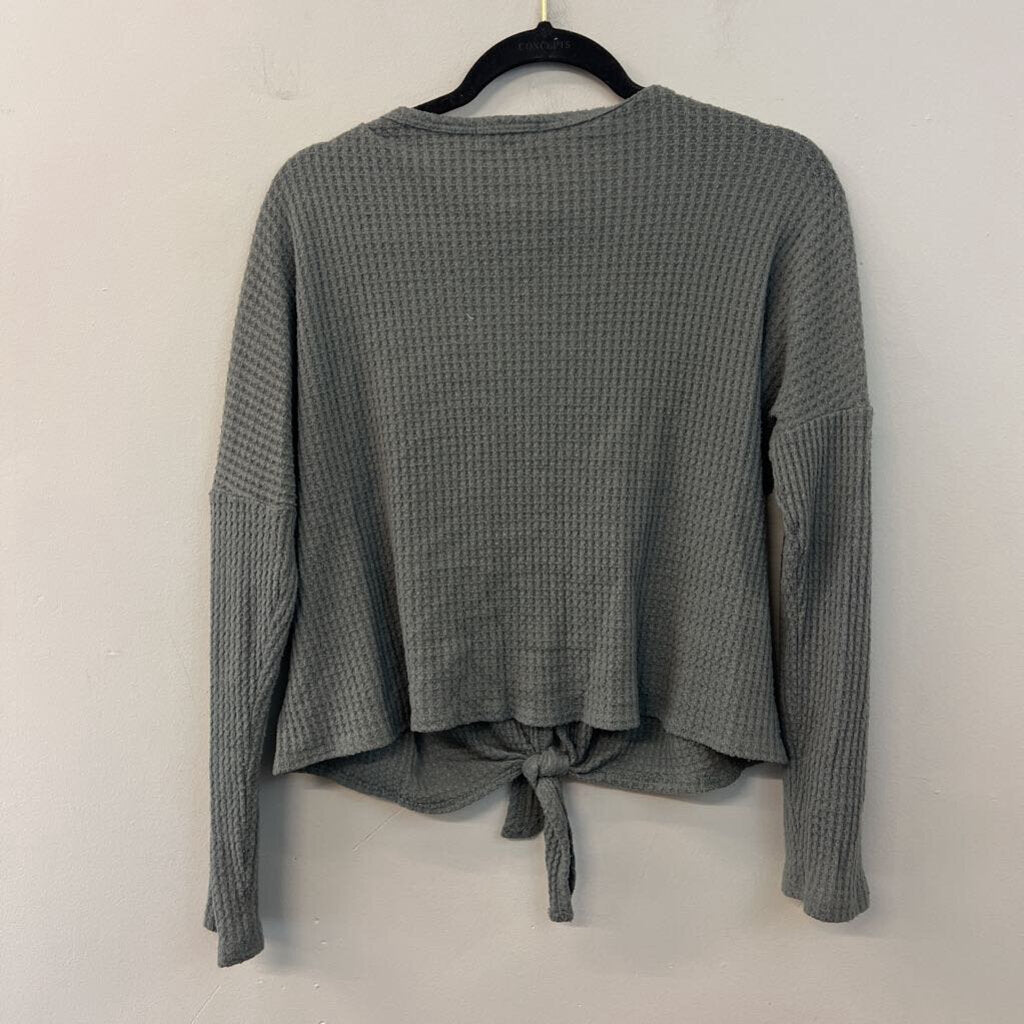 Altar'd State Green Waffle Knit Tie Front Long Sleeve Top Medium