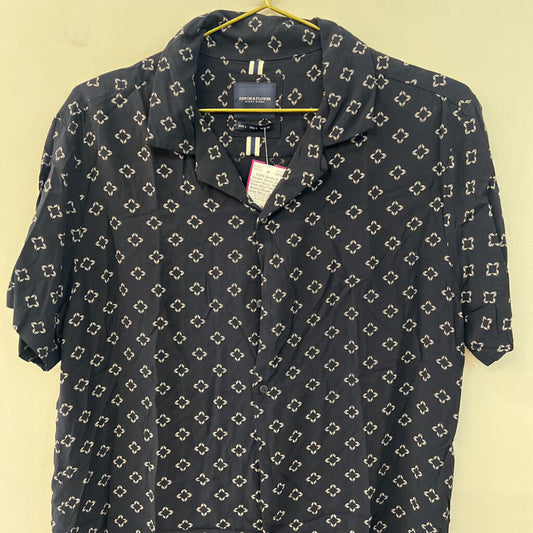 Denim and Flower Navy/ White Print Short Sleeve Button Down Top Large