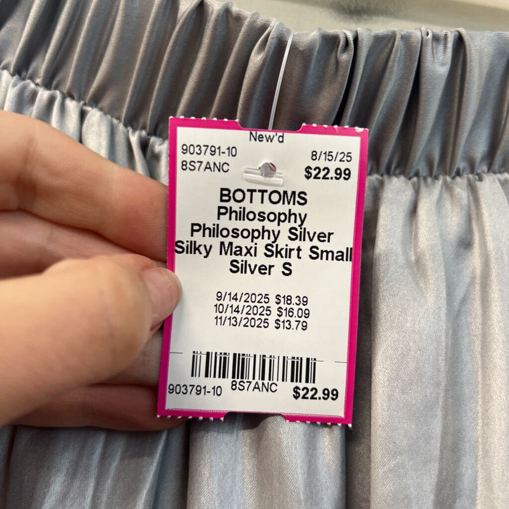 Philosophy Silver Silky Maxi Skirt Small