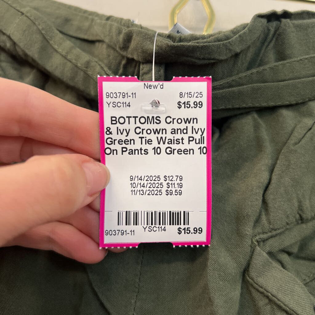 Crown and Ivy Green Tie Waist Pull On Pants 10