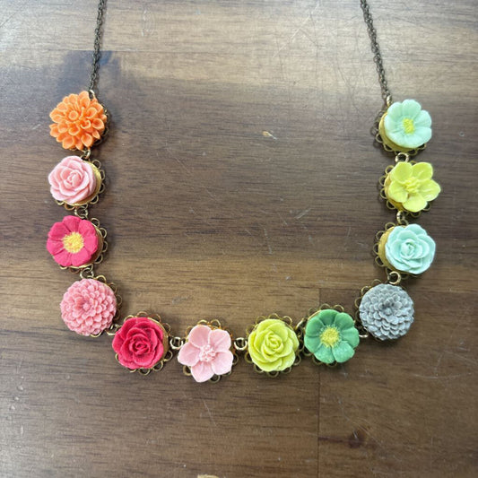 Gold/ Multi 3D Flower Necklace/ Bracelet Set