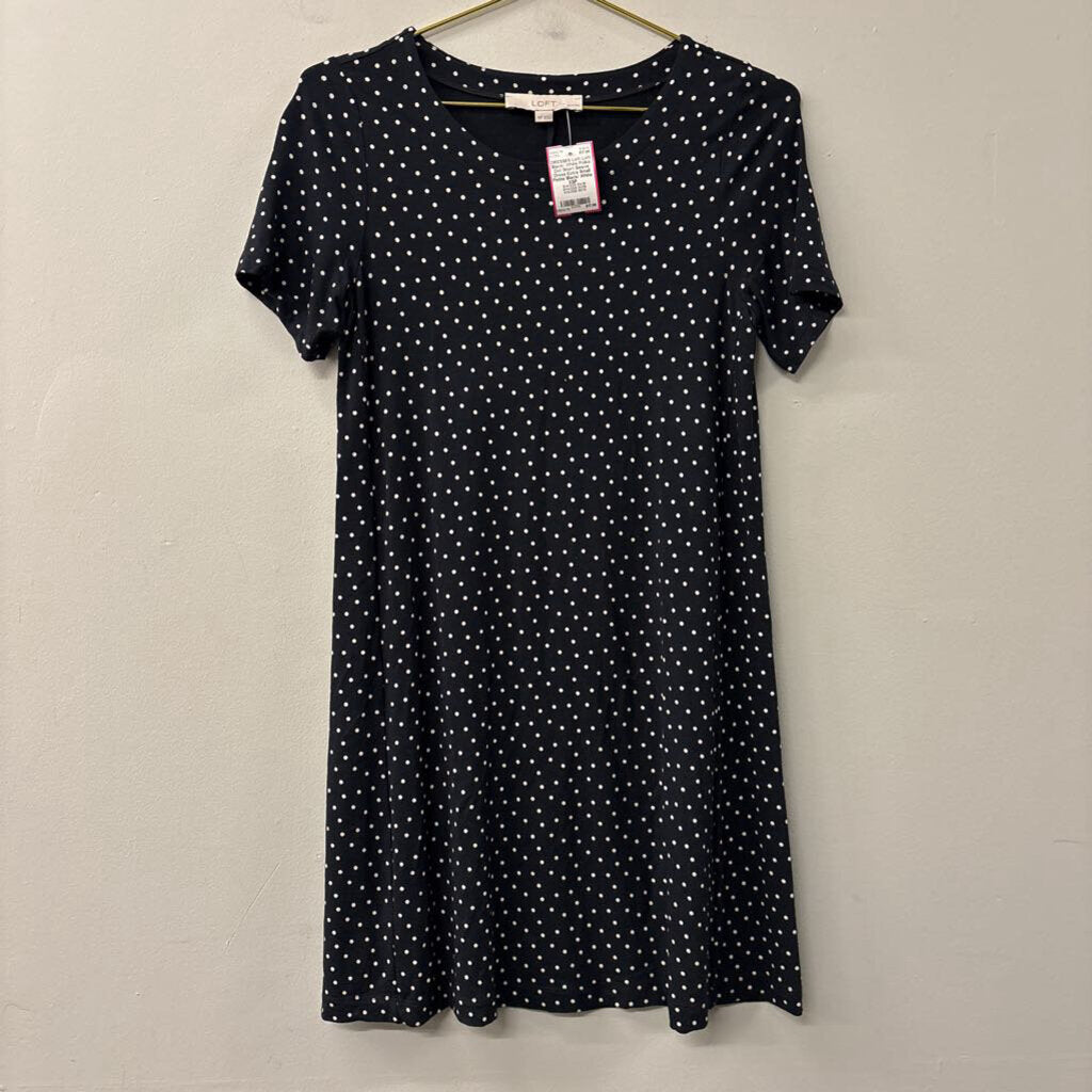 Loft Black/ White Polka Dot Short Sleeve Dress Extra Small Petite