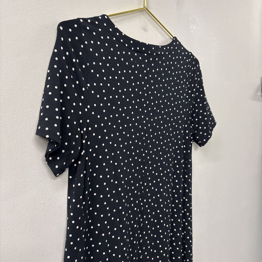 Loft Black/ White Polka Dot Short Sleeve Dress Extra Small Petite