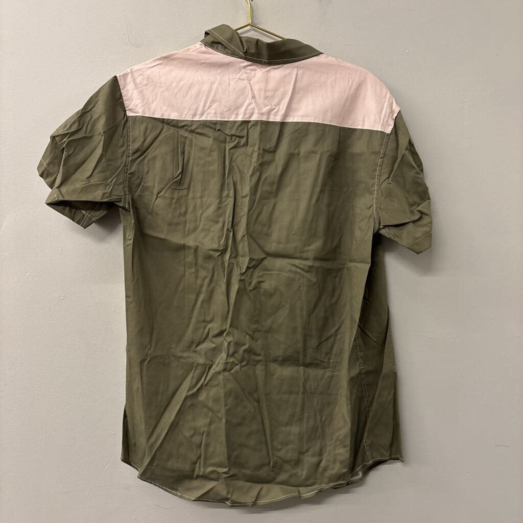 BoozeLeLe Green/ Pink Western Snake Short Sleeve Button Down Top Medium