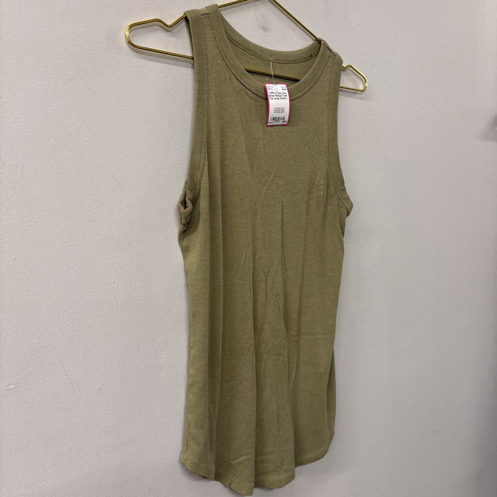 Green Ribbed Tank Top Large