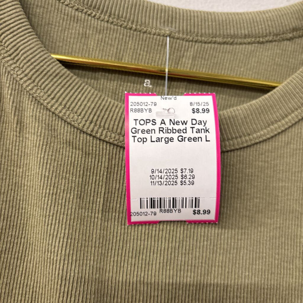 Green Ribbed Tank Top Large